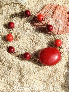 TURQUOISE Red Beaded Statement Bracelet